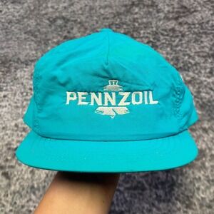 Vintage Pennzoil Hat Nylon Snap Back Turquoise Blue 80s 90s Racing